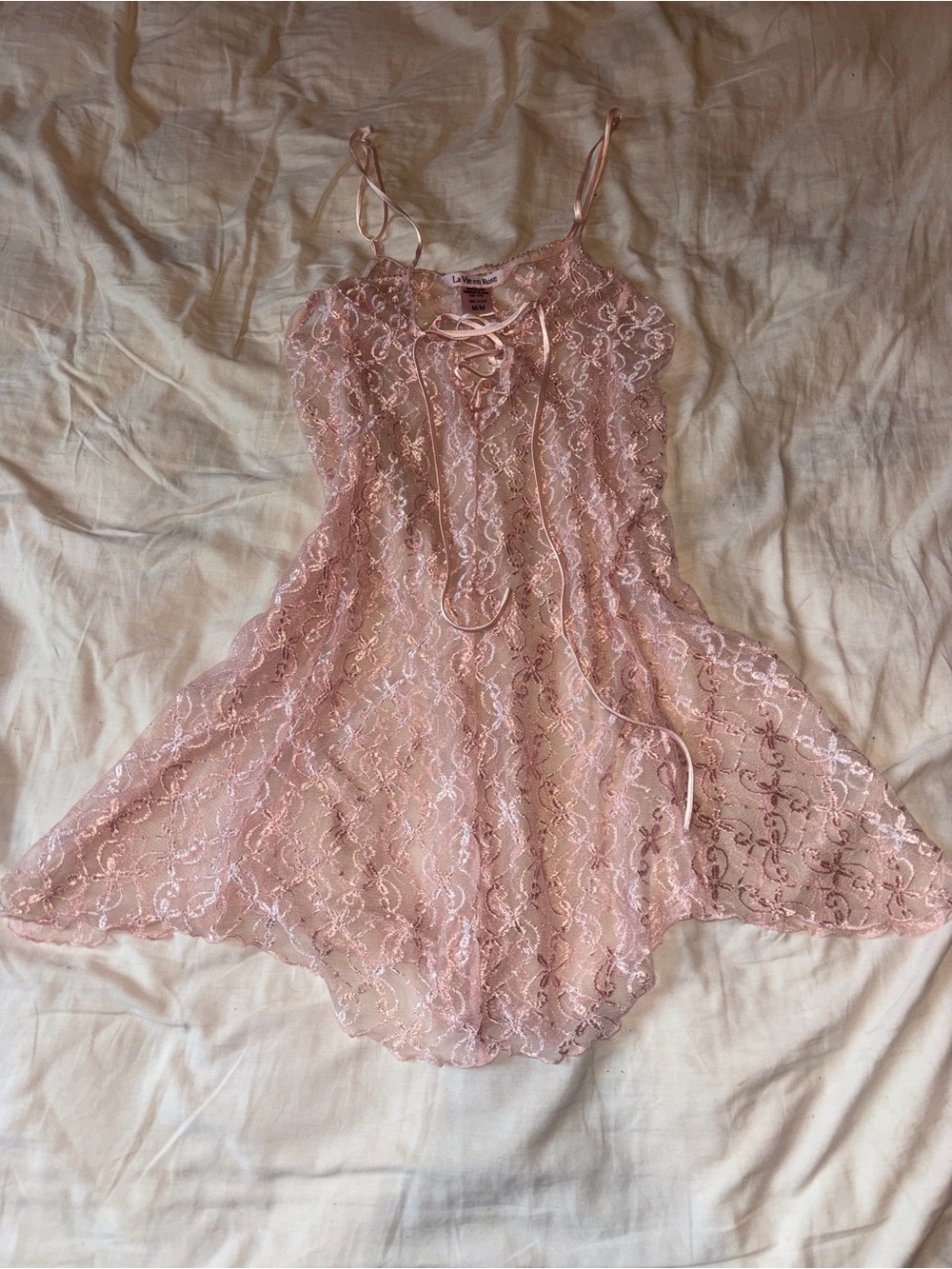 La Vie En Rose Dusty Pink Lace slip dress nightgown M coquette fairy y2k - Picture 5 of 8